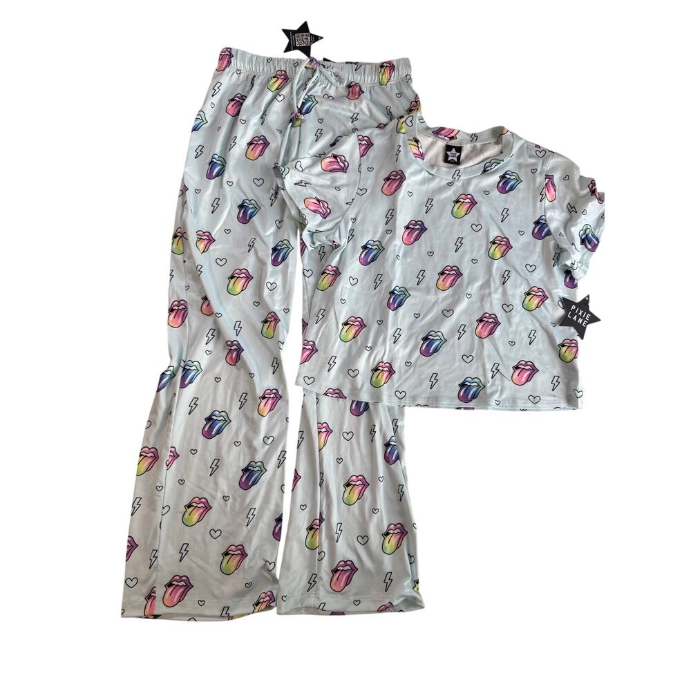 PixieLane Girls Simply Soft Lips Lightning Pajama Lounge Set Size 9/10